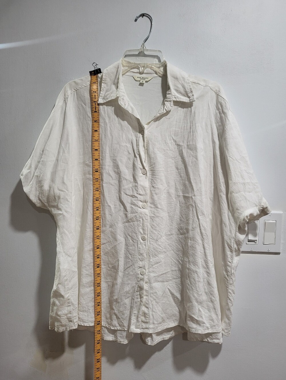 Max Studio London White Linen Blend Button Front Blouse Size 1X
